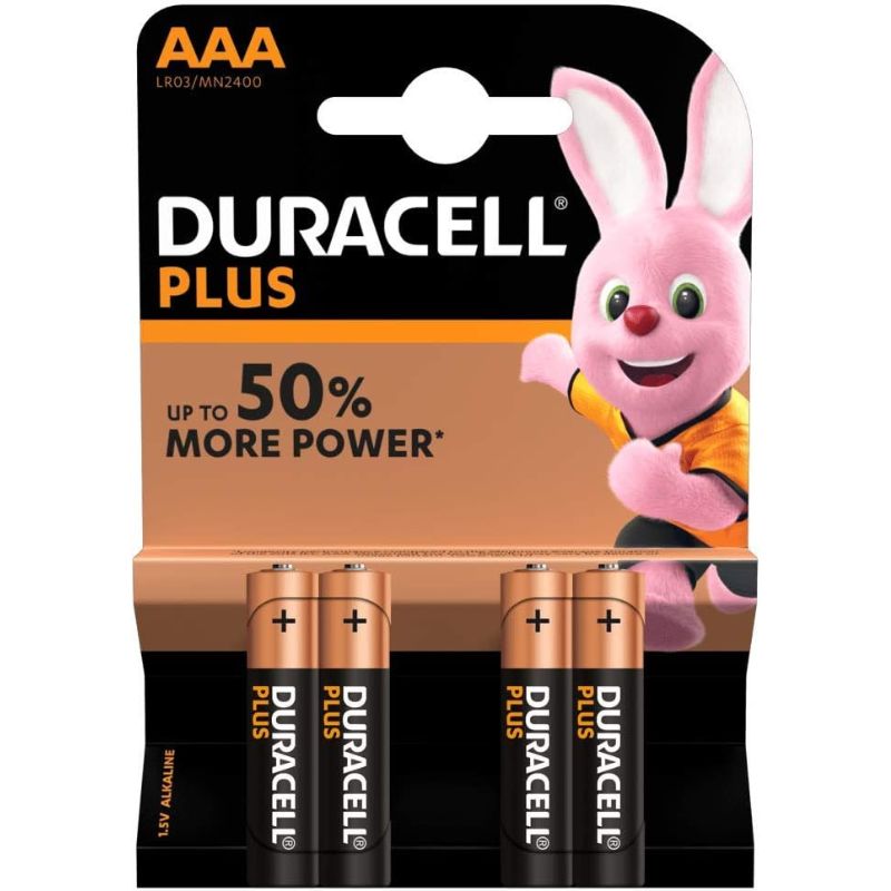 Pack 4 pilas AAA Duracell plus de 1,5 V
